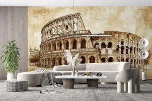 Detailed hand-drawn ink sketch of the Colosseum in Rome|Italy.|