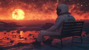 Alternative view of Contemplative Astronaut Wall Mural
