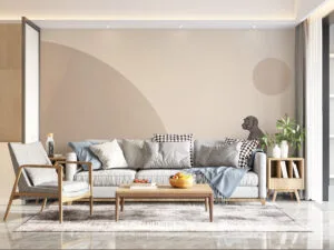 Stylized representation of a monkey in a minimalist setting with soft colors.