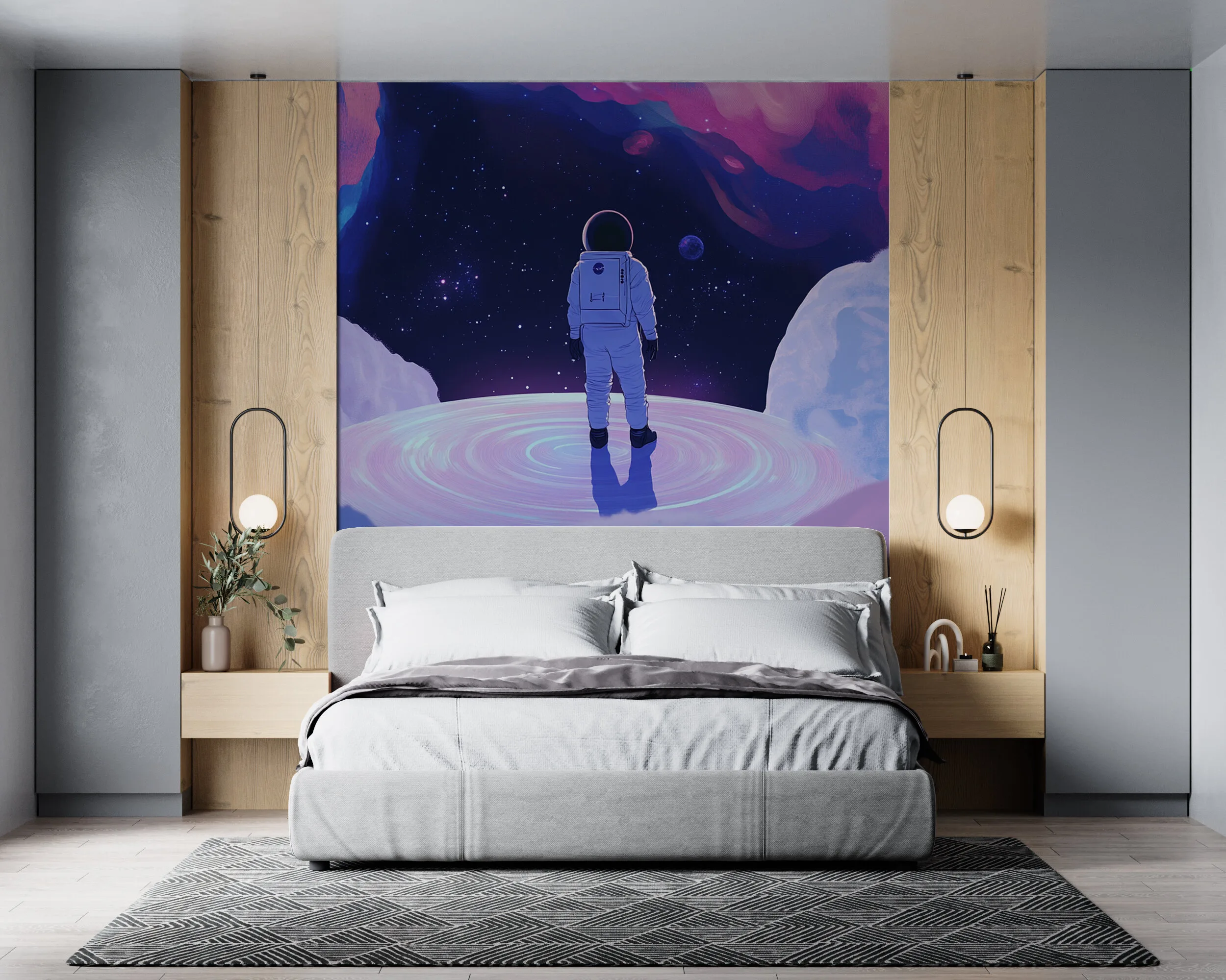 Rendered wallpaper image for Cosmic Astronaut Exploration Wall Mural