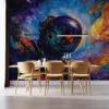 Abstract astronaut in a cosmic setting with vibrant colors.||