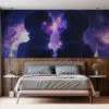 Two astronauts facing each other in outer space with vibrant cosmic reflections.