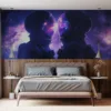 Two astronauts facing each other in outer space with vibrant cosmic reflections.||