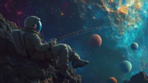 Alternative view of Cosmic Fishing Adventure Wall Mural