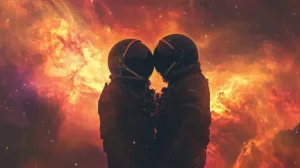 Alternative view of Cosmic Intimacy Between Astronauts Wall Mural