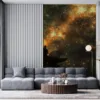 A solitary figure in a small boat surrounded by cosmic galaxies and stars.||
