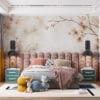 Floral design featuring soft cherry blossoms on a muted background.