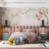 Floral design featuring soft cherry blossoms on a muted background.||