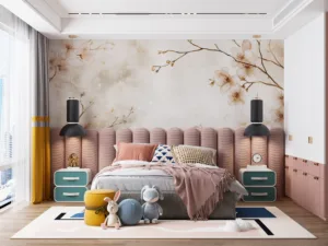 Floral design featuring soft cherry blossoms on a muted background.||