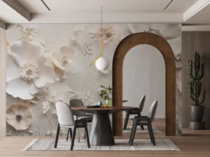 Delicate floral composition featuring soft white and beige flowers