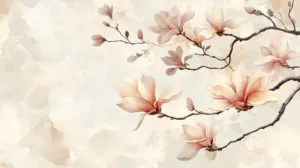 Alternative view of Delicate Magnolia Blossom Illustration Wall Mural