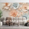 Arrangement of delicate paper flowers in pastel colors on a neutral background.