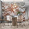 Collection of decorative paper flowers in pastel colors on a stylized backdrop.