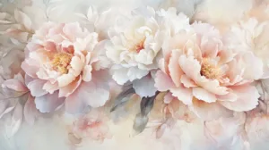 Alternative view of Delicate Peonies Illustration Wall Mural