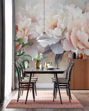 Illustration of soft pink and white peonies in a dreamy arrangement.