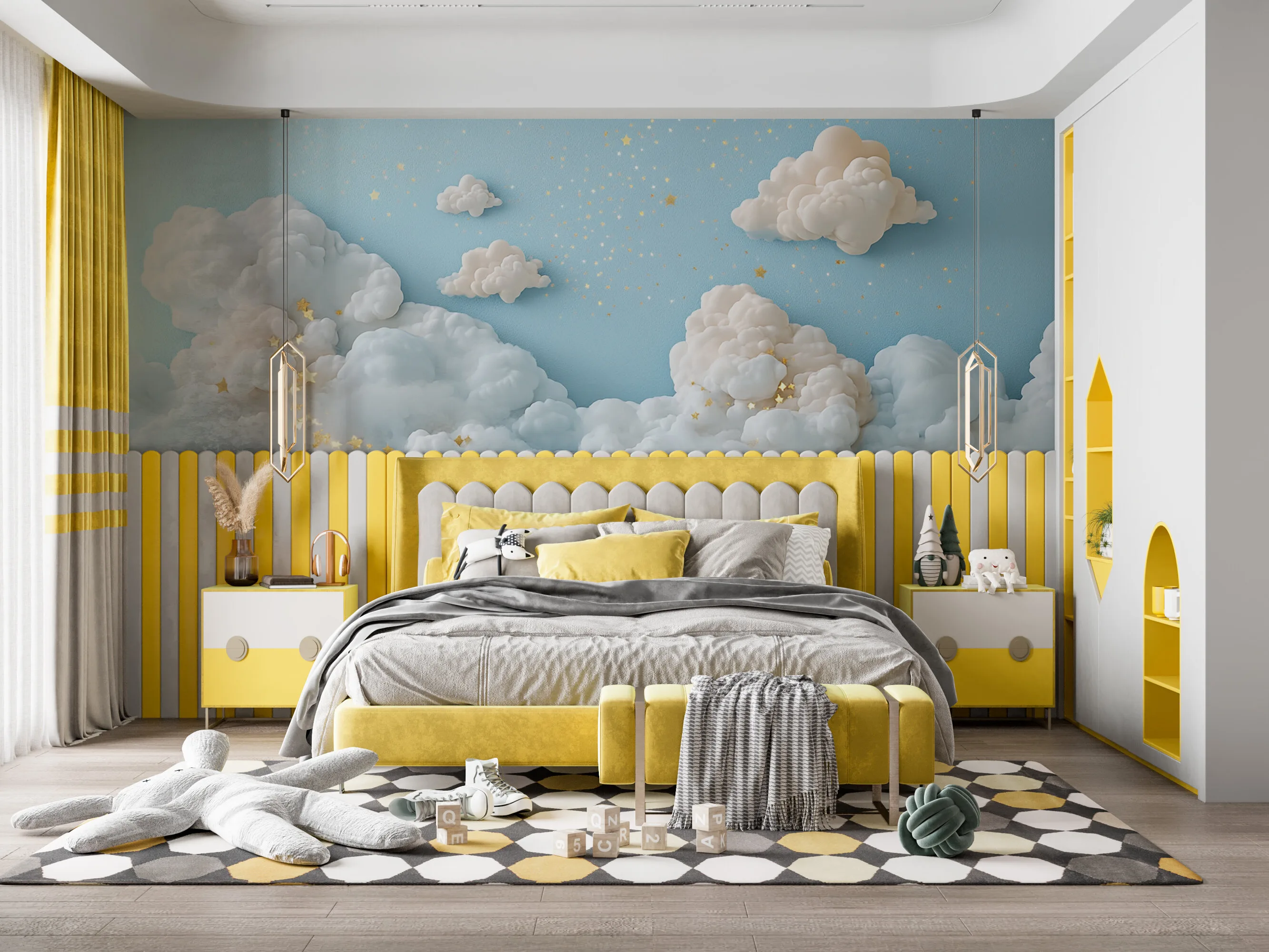 Rendered wallpaper image for Dreamy Celestial Clouds Wall Mural