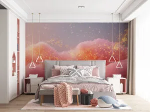 Dreamy ethereal clouds in soft pink hues with sparkling stars.