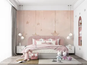 Dreamy pastel background with hanging stars||