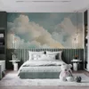 Dreamy abstract sky with soft clouds and golden accents||