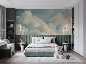 Dreamy abstract sky with soft clouds and golden accents||
