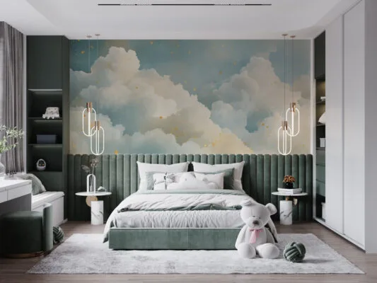 Dreamy abstract sky with soft clouds and golden accents