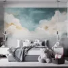 Dreamy sky scene with soft clouds and light blue hues||