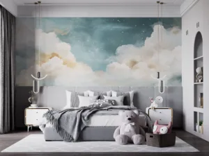Dreamy sky scene with soft clouds and light blue hues||