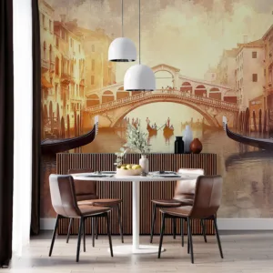 Dreamy watercolor cityscape of Venice|featuring canals and historic architecture.|