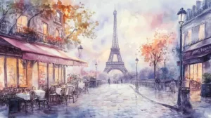 Alternative view of Dreamy Watercolor Paris Scene Wall Mural