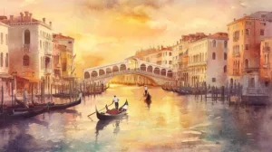 Alternative view of Dreamy Watercolor Venice Cityscape Wall Mural