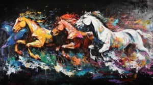 Alternative view of Vibrant Gallop of Colorful Equines Wall Mural