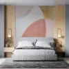 Abstract design with soft pinks|cream|and gold accents on a painted canvas.