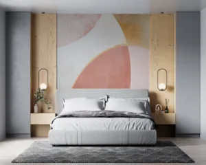 Abstract design with soft pinks|cream|and gold accents on a painted canvas.