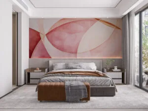 Abstract design with overlapping shapes in pink