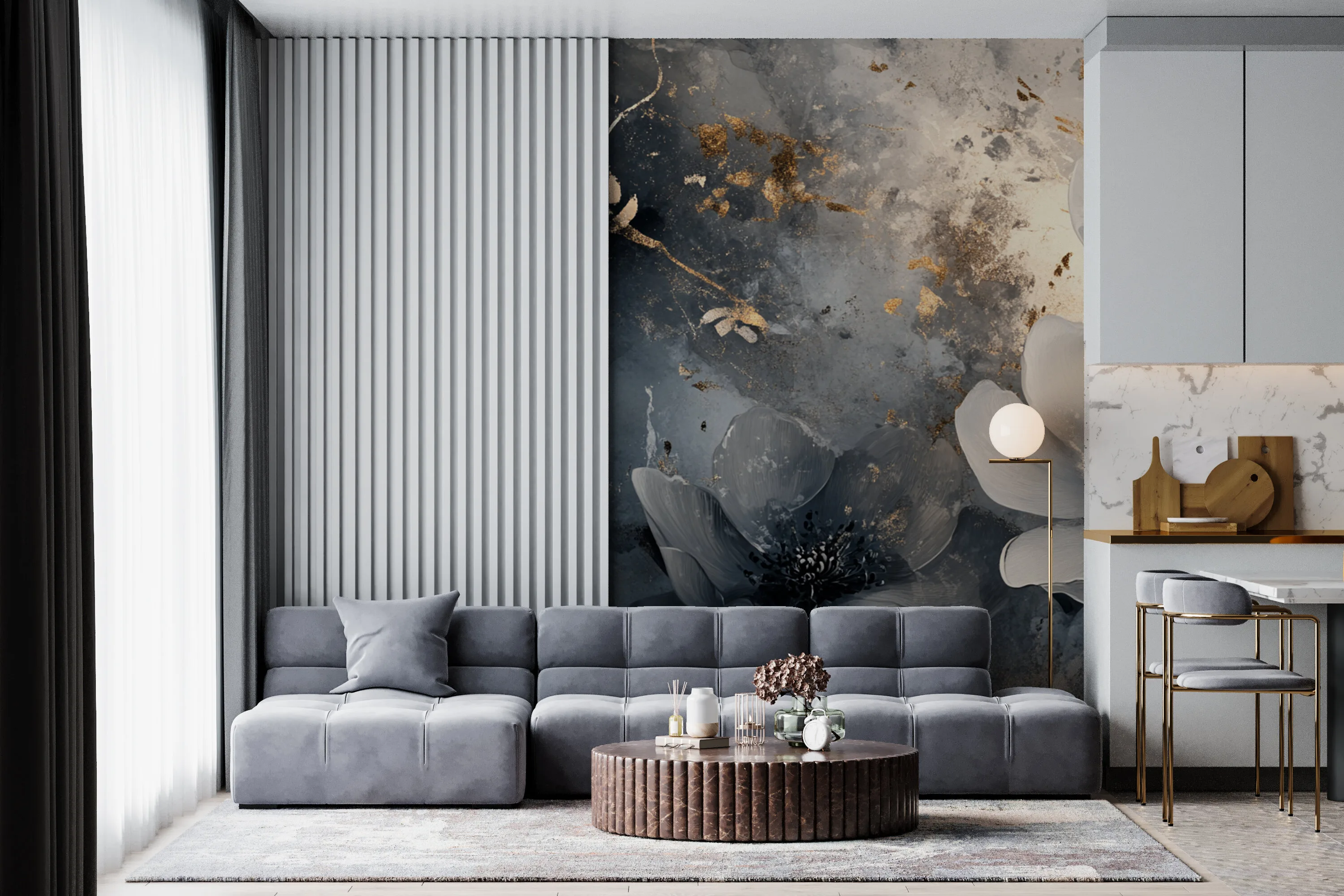 Rendered wallpaper image for Elegant Abstract Floral Composition Wall Mural