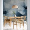 Abstract floral design in blue and white shades