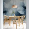Abstract floral design in blue and white shades||