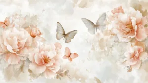 Alternative view of Elegant Floral Design with Butterflies Wall Mural