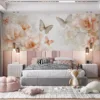 Elegant floral design with butterflies in soft watercolor style.||