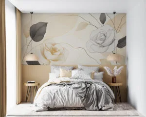 Stylized roses on an abstract background in soft colors.