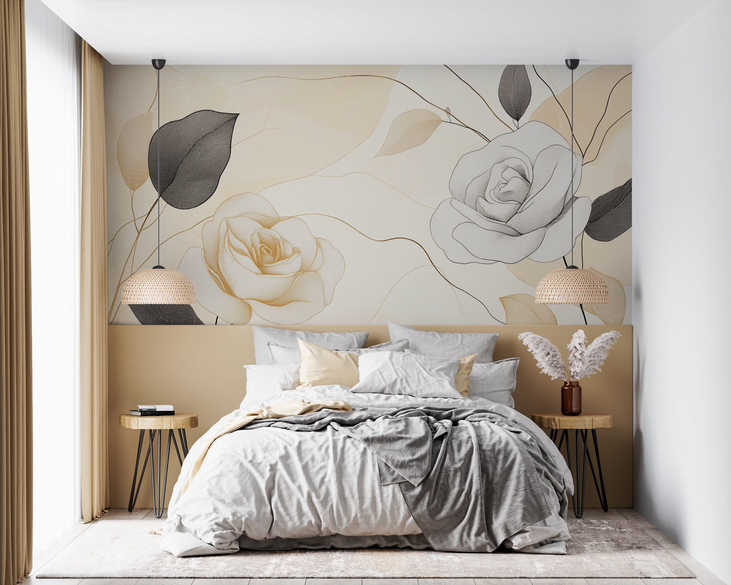 Rendered wallpaper image for Elegant Floral Design with Roses Wall Mural
