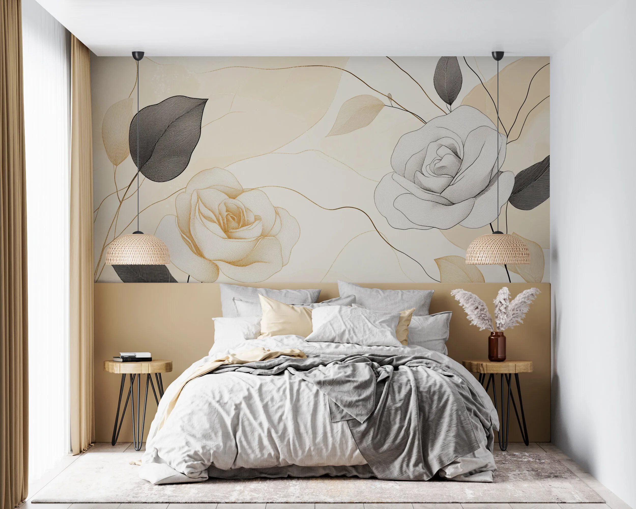 Rendered wallpaper image for Elegant Floral Design with Roses Wall Mural