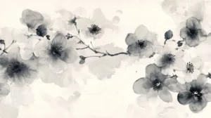 Alternative view of Elegant Floral Ink Wash Art Wall Mural