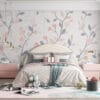 Elegant floral pattern with delicate branches and small flowers in pastel colors