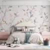 Elegant floral pattern with delicate branches and small flowers in pastel colors||