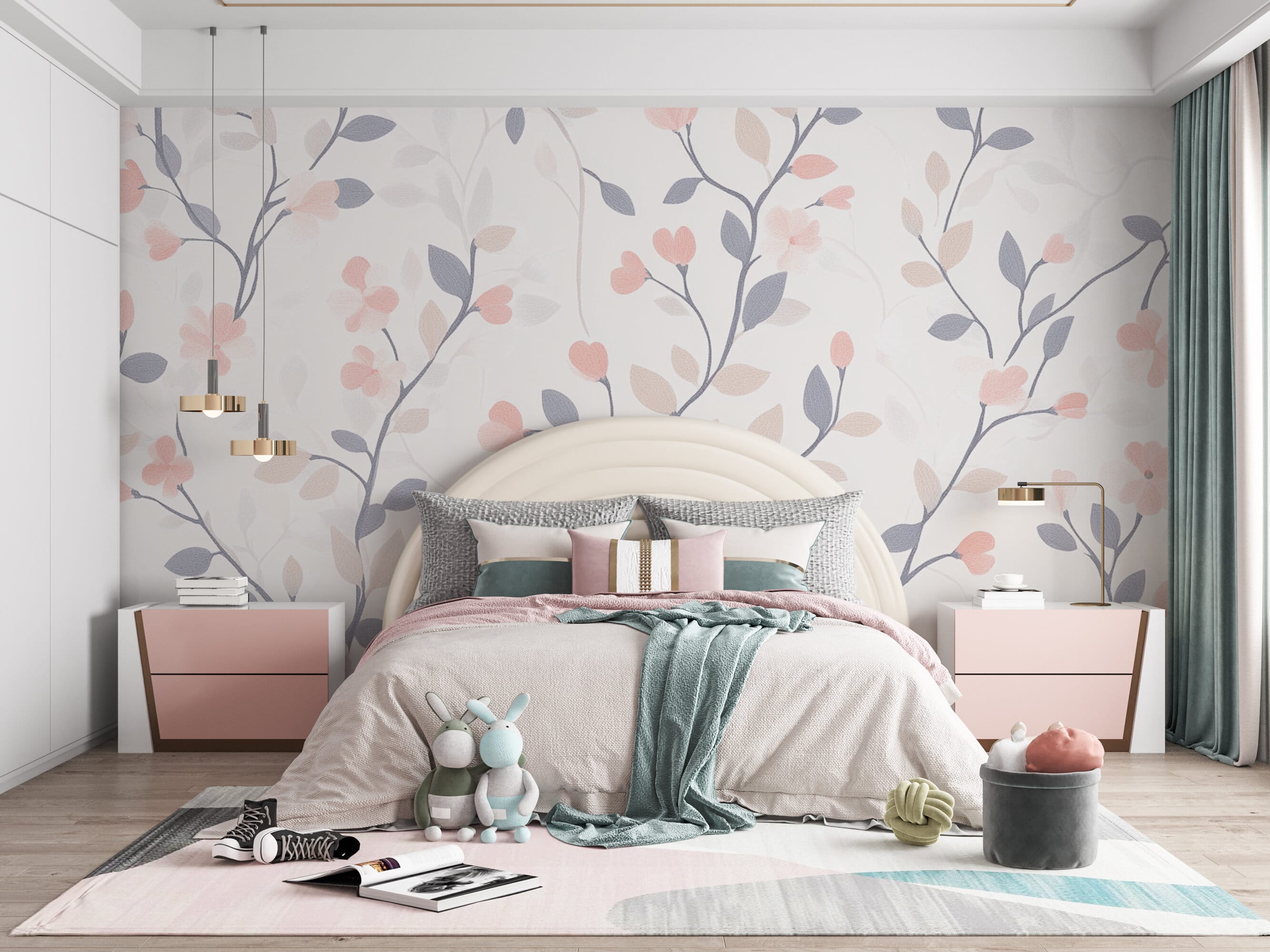 Rendered wallpaper image for Elegant Floral Pattern Wall Mural