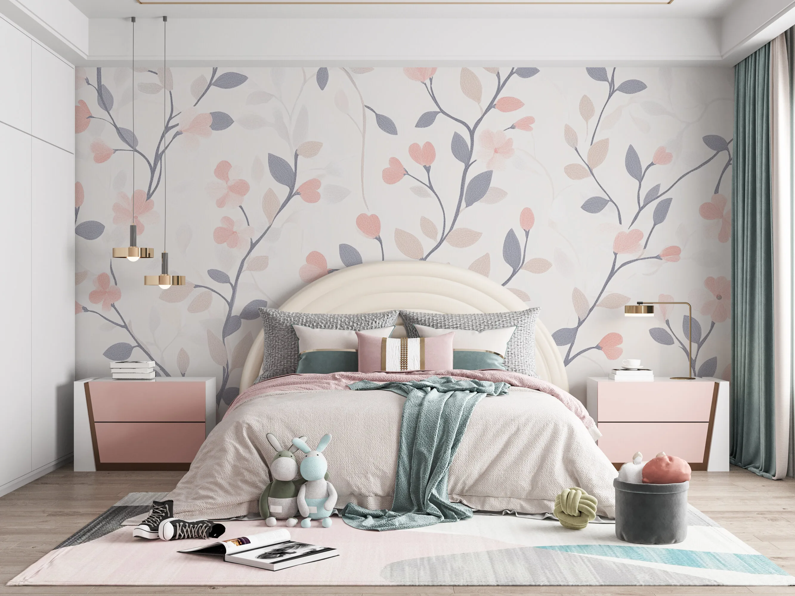 Rendered wallpaper image for Elegant Floral Pattern Wall Mural