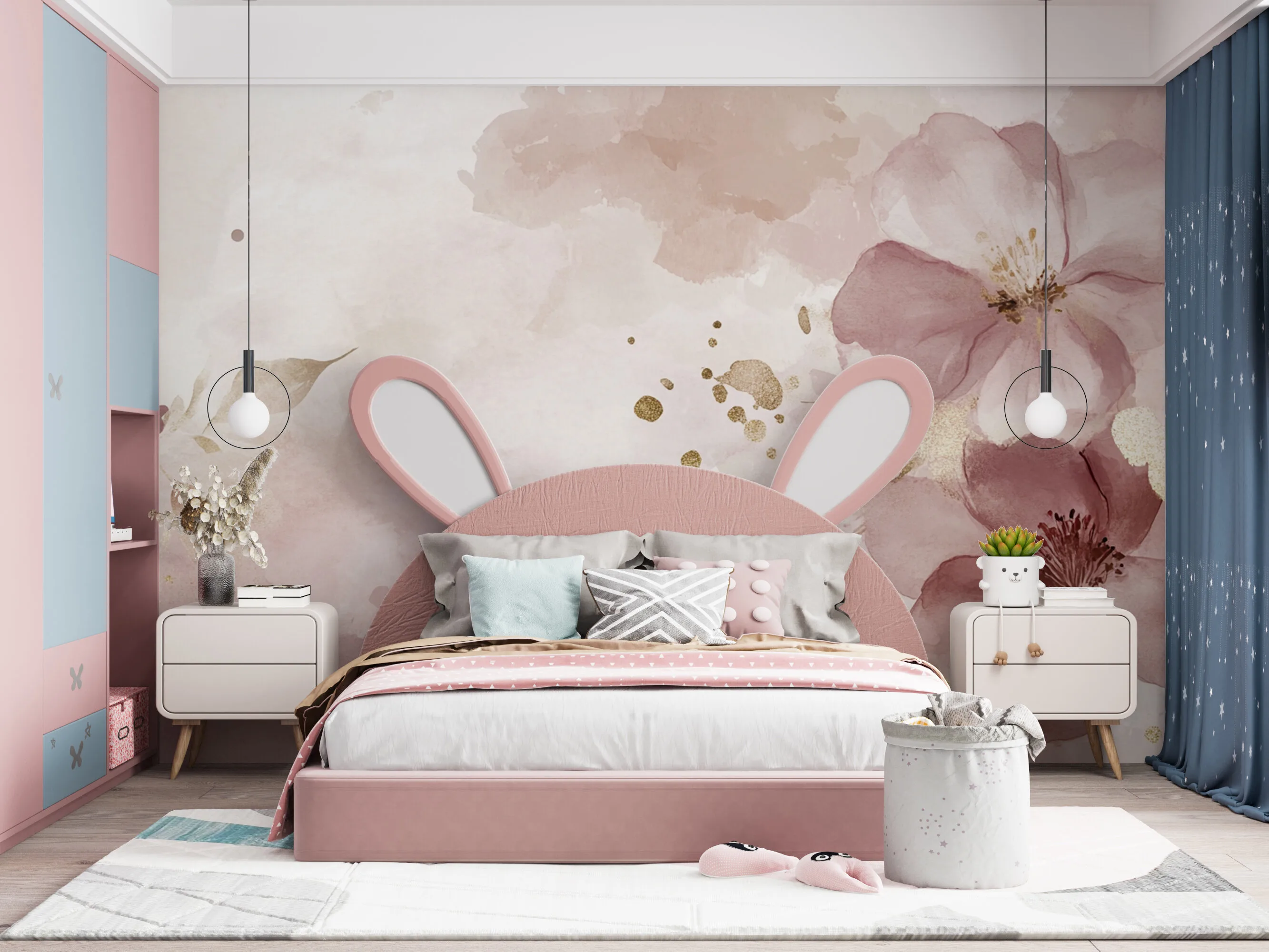 Rendered wallpaper image for Elegant Floral Watercolor Design Wall Mural
