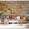 Decorative arrangement of ginkgo leaves on textured background