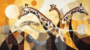 Alternative view of Elegant Giraffes in Abstract Landscape Wall Mural